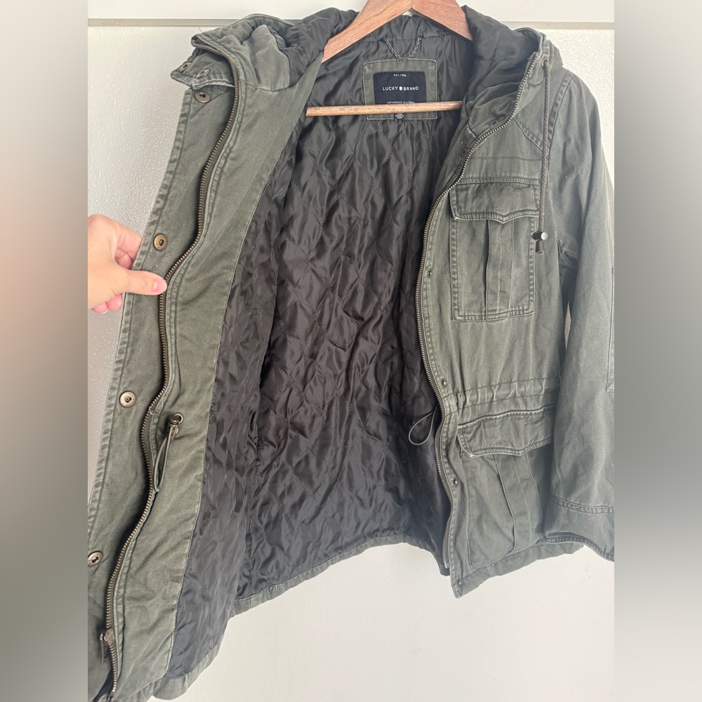 Lucky Brand Women’s Utility Jacket Olive Green Hooded Anorak Coat L - Picture 7 of 13